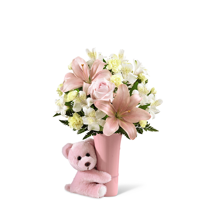 New Baby Girl Bear Hug Bouquet