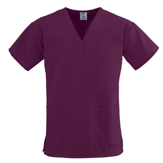 ComfortEase Ladies V-Neck Two-Pocket Scrub Tops Wine