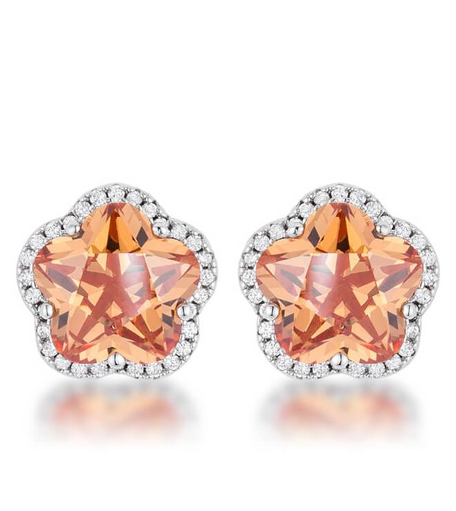 Floral Cut Champagne CZ Stud Earrings