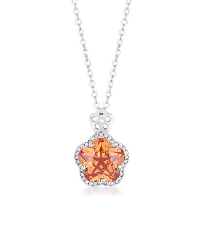 Beautiful Floral Cut Champagne CZ Pendant