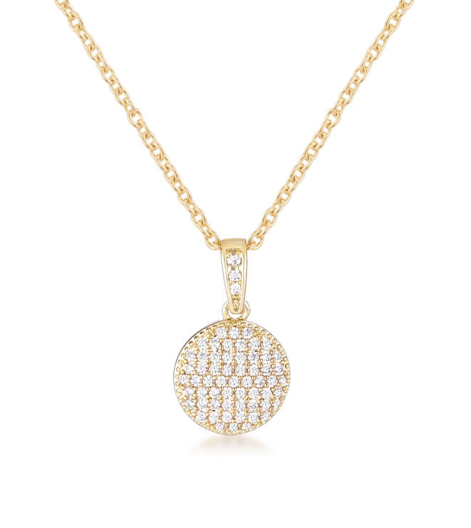 Gold Plated Necklace with CZ Disk Pendant