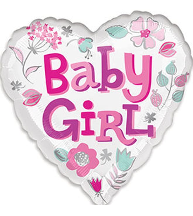 Baby Girl Heart Balloon, 18in.