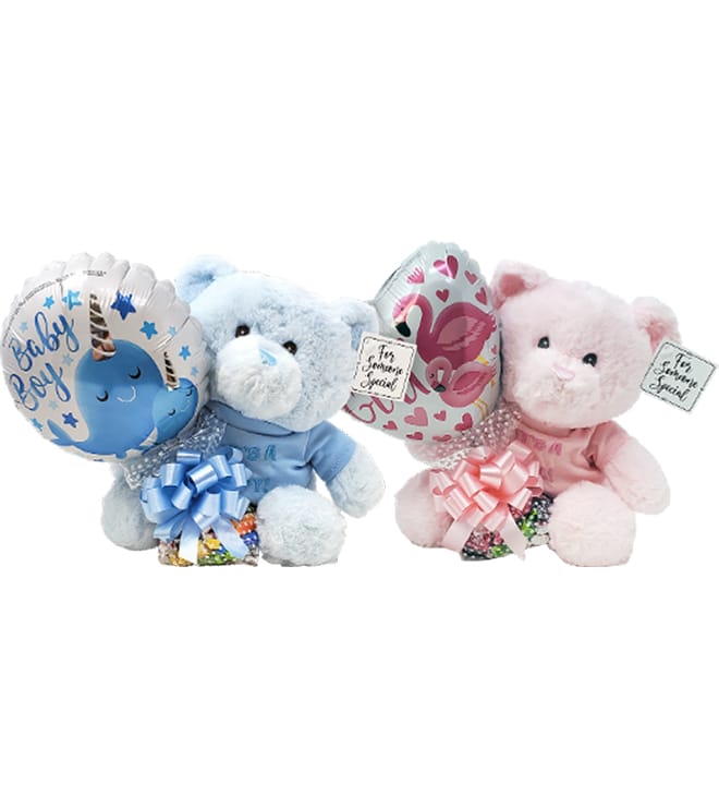 Blue Teddy Bear w It's A Boy Tee Tootsie Roll Mix Stick Balloon, 9in.