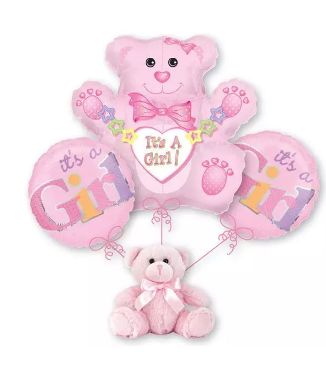 New Baby Girl Card - Welcome To The World Teddy Bear Design