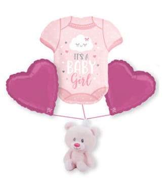 Baby Girl Balloon Bouquet W/Pink Bear