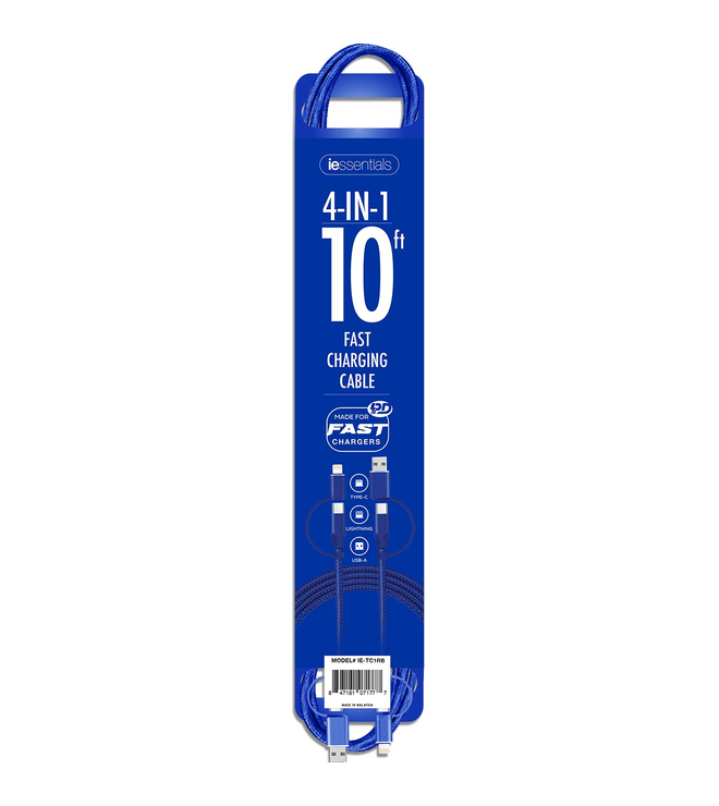 Iessentials 4 in 1 Lightning to Type C and USB to Type C Cable Royal Blue