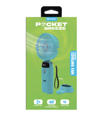 Premier Mini Rechargeable Portable Fan wStrap Blue