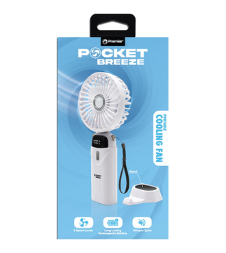 Premier Mini Rechargeable Portable Fan wStrap White
