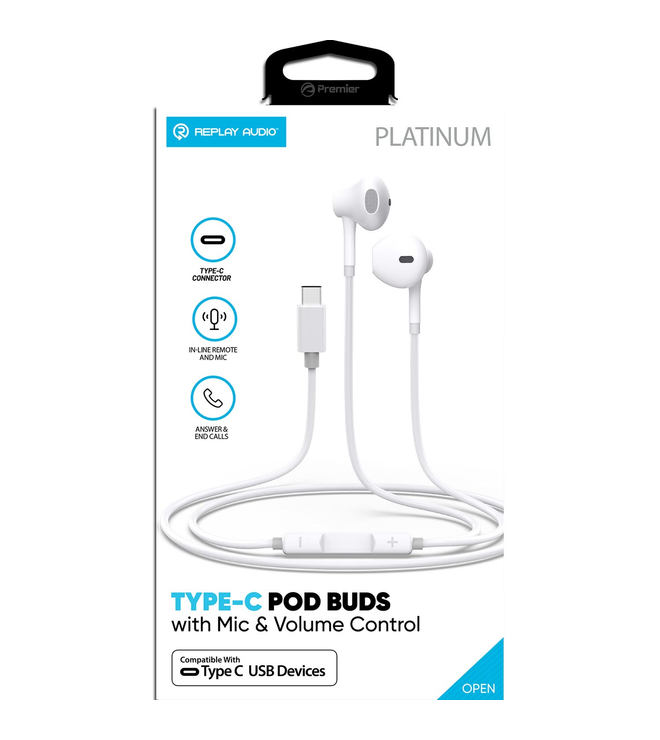 Premier Type-C PRO Buds w/Mic & Volume Control