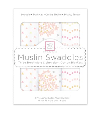 Muslin Swaddle Blankets, 3pk, Heavenly Floral, Pink