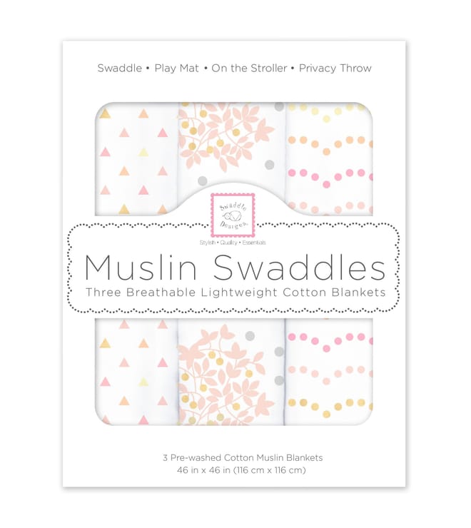 Muslin Swaddle Blankets, 3pk, Heavenly Floral, Pink