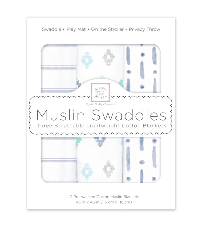 Muslin Swaddle Blankets, 3pk, Indigo, Denim