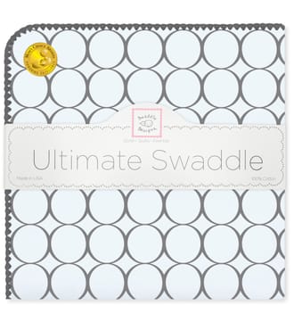 Ultimate Swaddle Blanket,Mod Circles, Soft Black on Soft Blue
