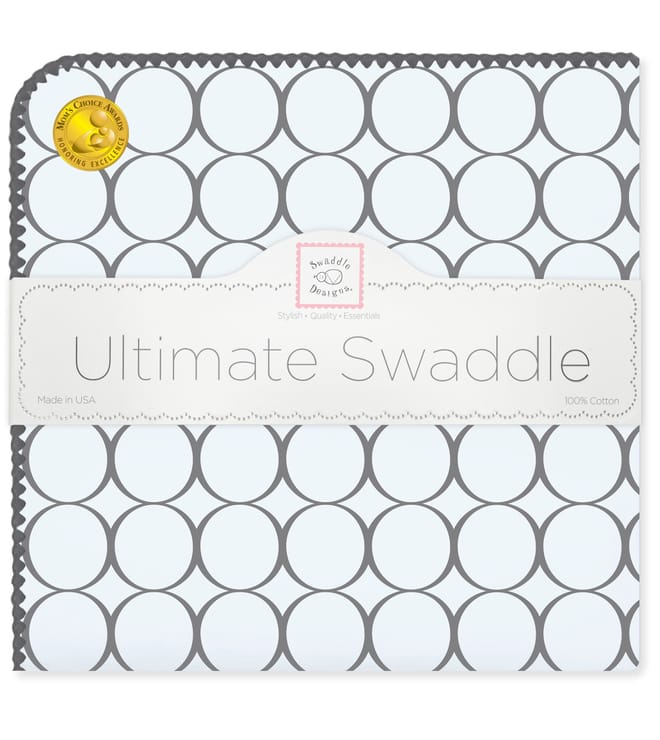 Ultimate Swaddle Blanket,Mod Circles, Soft Black on Soft Blue