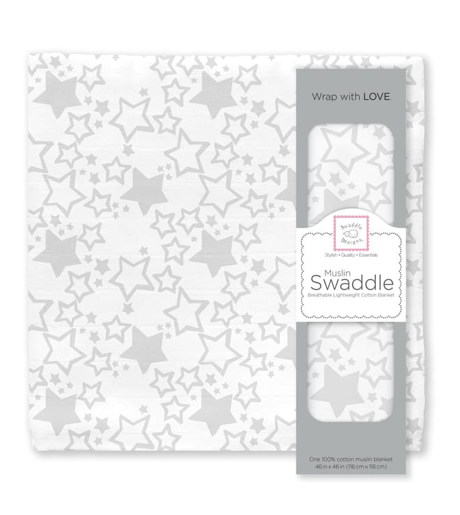 Muslin Swaddle Blanket, Starshine, Sterling