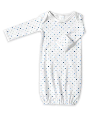 Gown with Long Sleeves and Mitten Cuffs, Tiny Triangles, Blue, Newborn