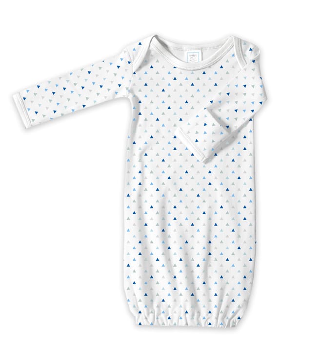Gown with Long Sleeves and Mitten Cuffs, Tiny Triangles, Blue, Newborn