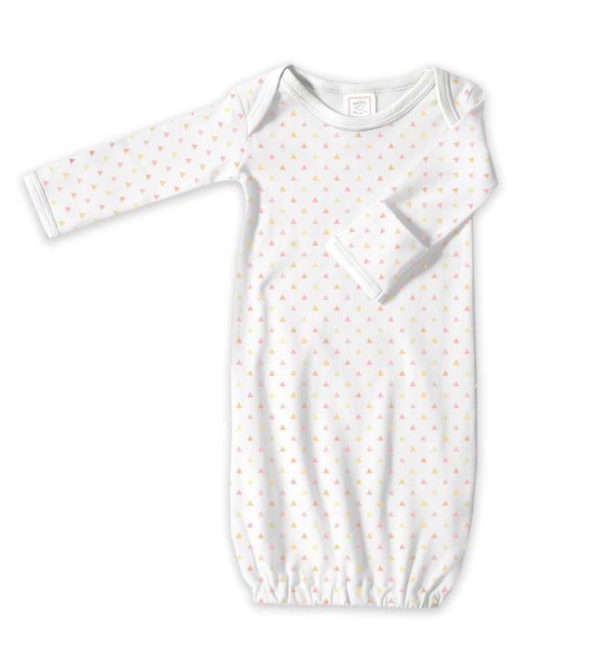 Gown with Long Sleeves and Mitten Cuffs, Tiny Triangles, Pink, Newborn