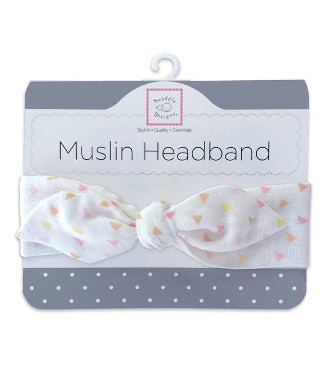Muslin Headband, Tiny Triangles, Pink, Newborn