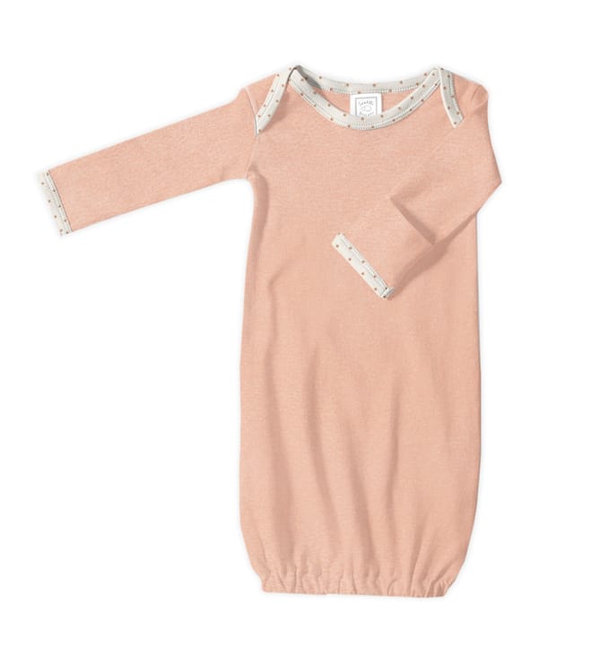 Gown with Long Sleeves and Mitten Cuffs, Heathered Peach Blush, Newborn