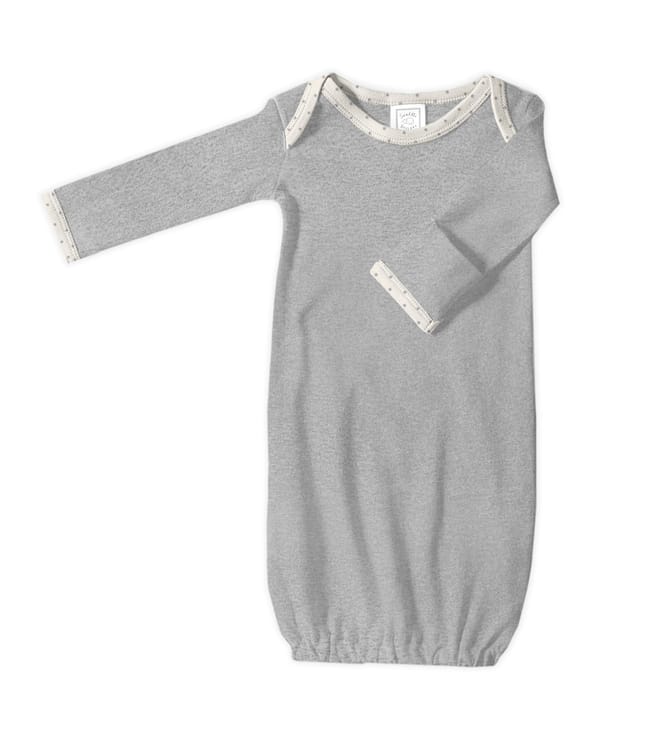 Gown with Long Sleeves and Mitten Cuffs, Heathered Gray, Newborn