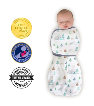 Omni Swaddle Sack with Arms UP Sleeves, Watercolor Mountain & Trees, Small