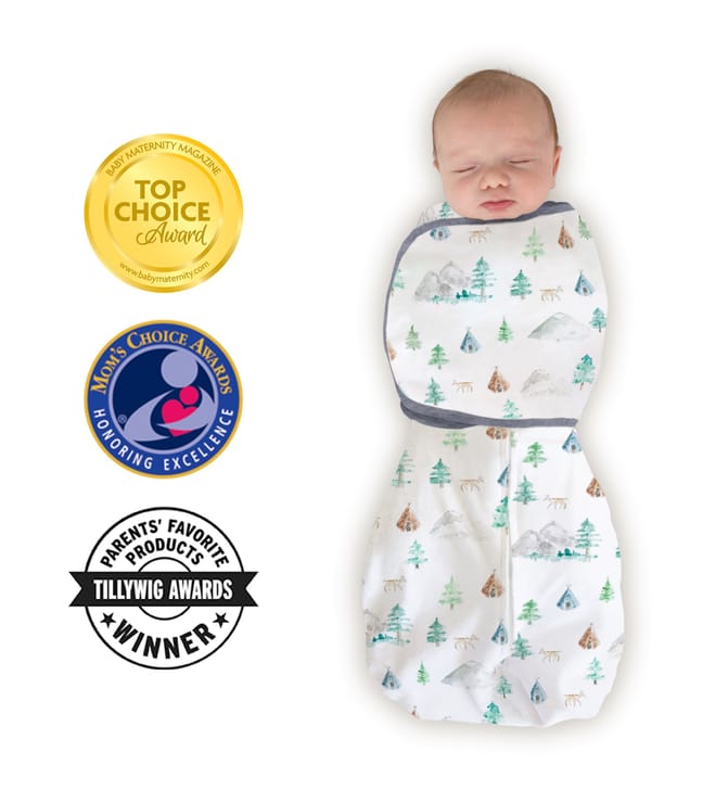 Omni Swaddle Sack with Arms UP Sleeves, Watercolor Mountain & Trees, Small