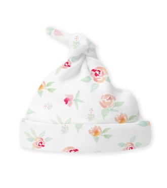 Knotted Hat - Watercolor Peachy Pink Floral - Newborn