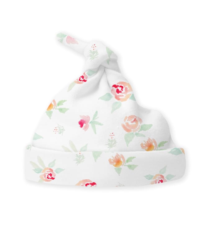 Knotted Hat - Watercolor Peachy Pink Floral - Newborn