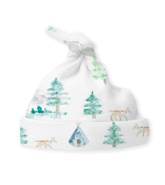 Knotted Hat - Watercolor Mountains & Trees - Newborn
