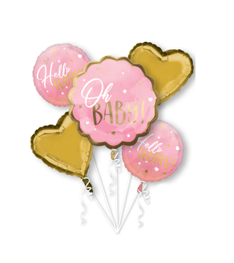 Pink Baby Girl 5-Piece Foil Balloon Bouquet